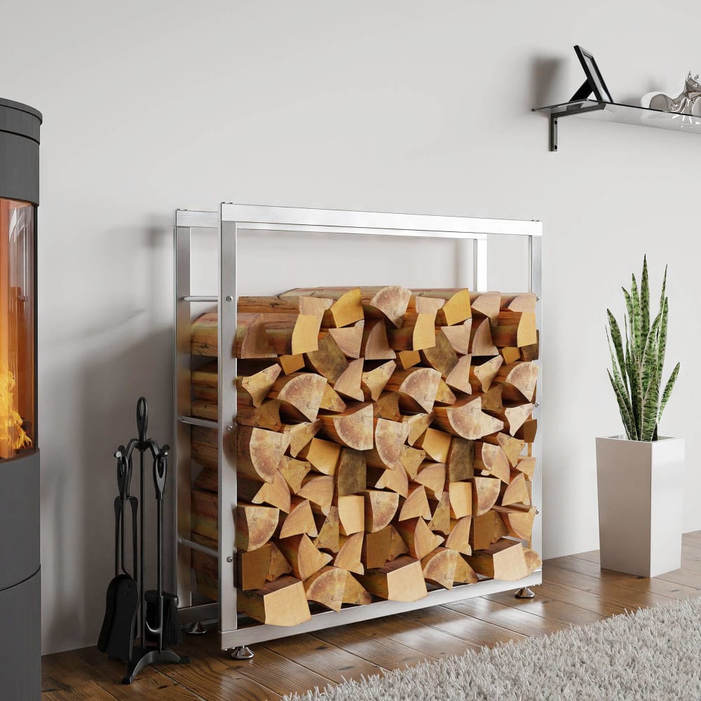 Rastrelliera per legna da ardere in acciaio inox colore acciaio - Modello Contemporaneo - Grigio - Acciaio inossidabile