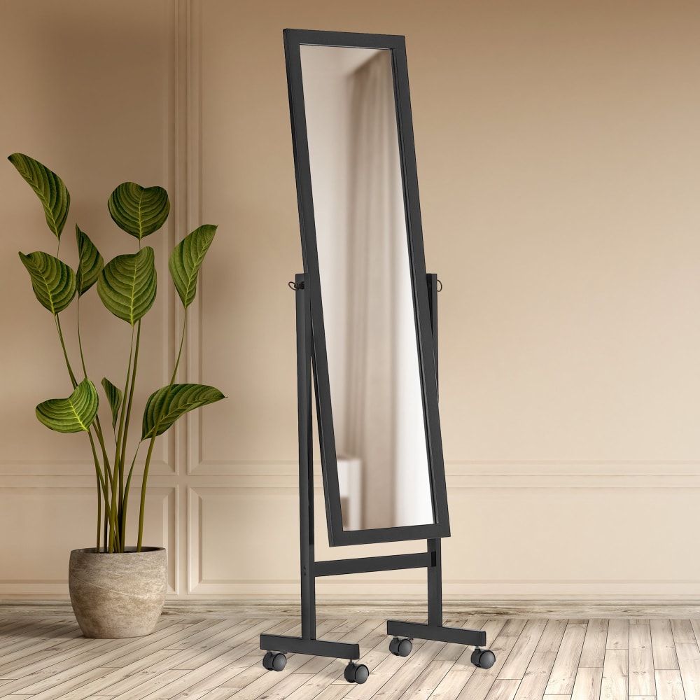 Miroir sur pieds avec roulettes en bois Noir