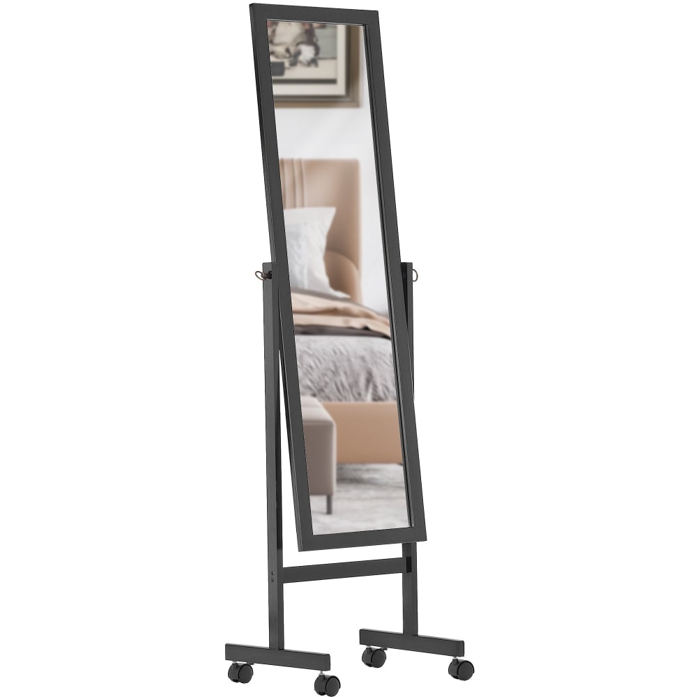 Miroir sur pieds avec roulettes en holz noir