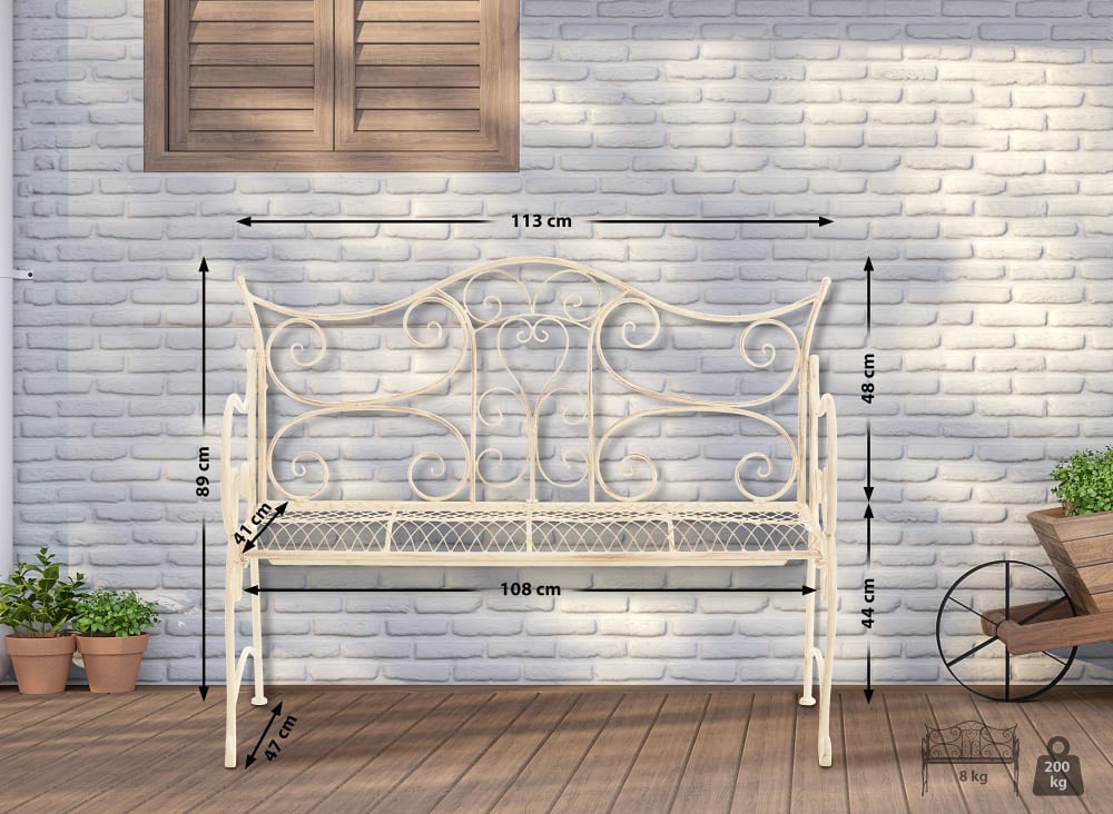 Banc de jardin pour 2 personnes en métal Crème antique - Maisons du Monde