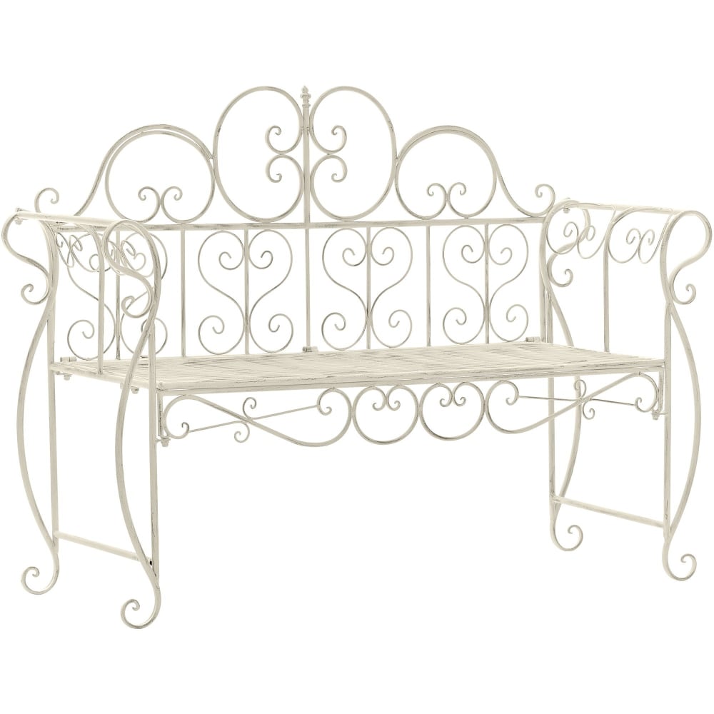 Banc de jardin pour 2 personnes en metall crème antique