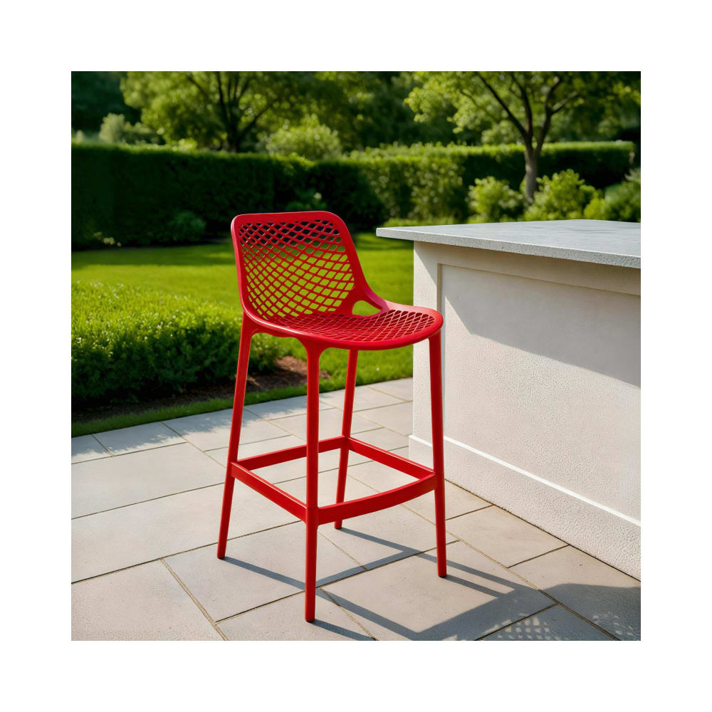 Tabouret de bar d'extérieur avec repose-pieds résine Rouge