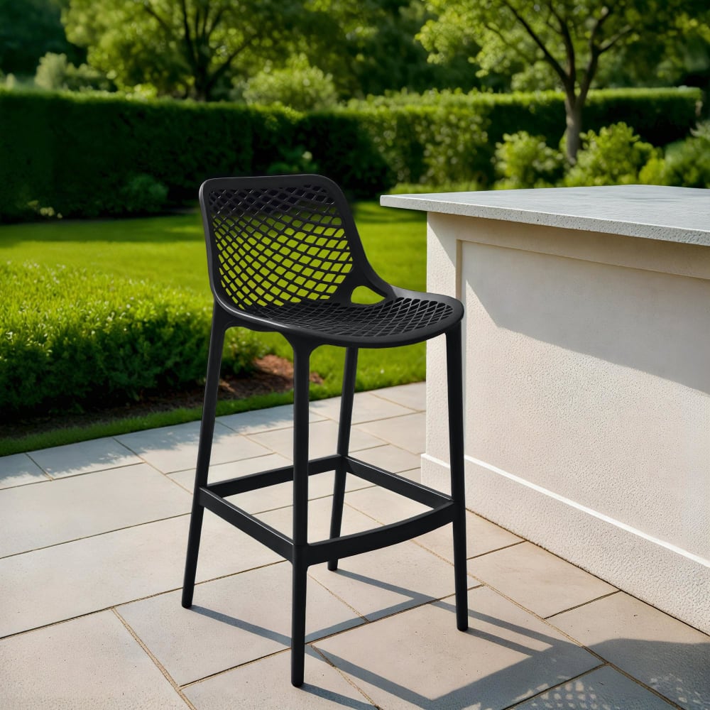 CLP Tabouret de bar d'extérieur avec repose-pieds kunstharz noir style contemporain Noir Résine - 53x105x45cm