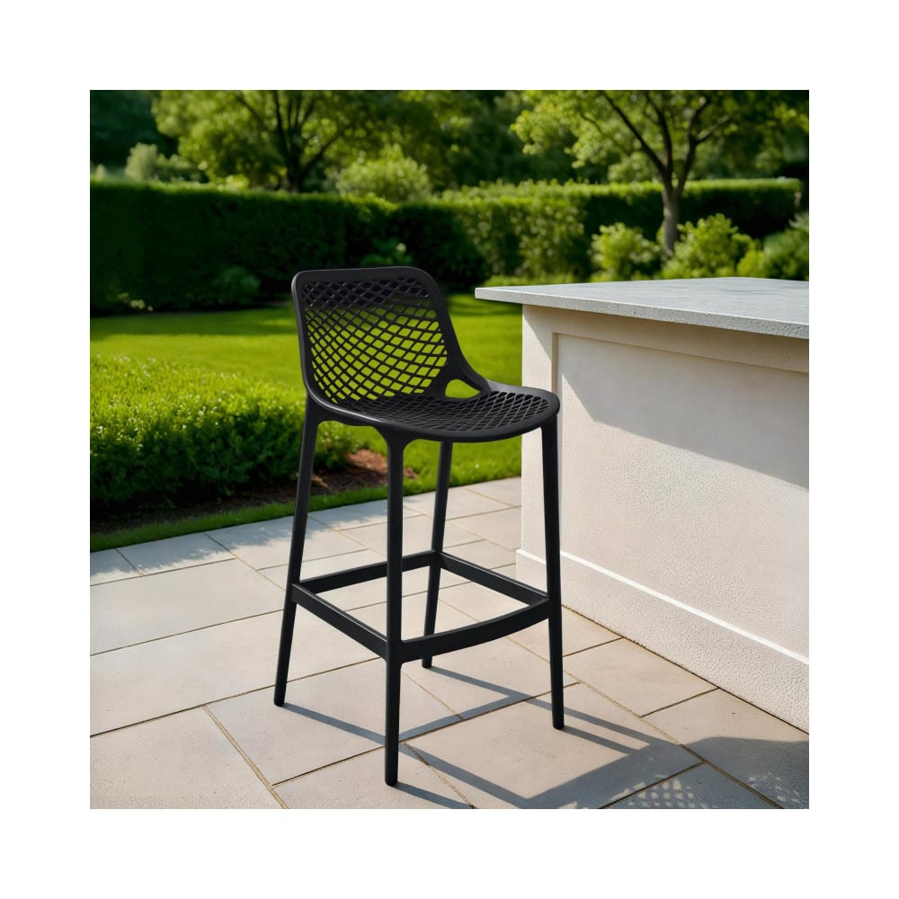 Tabouret de bar d'extérieur avec repose-pieds résine Noir