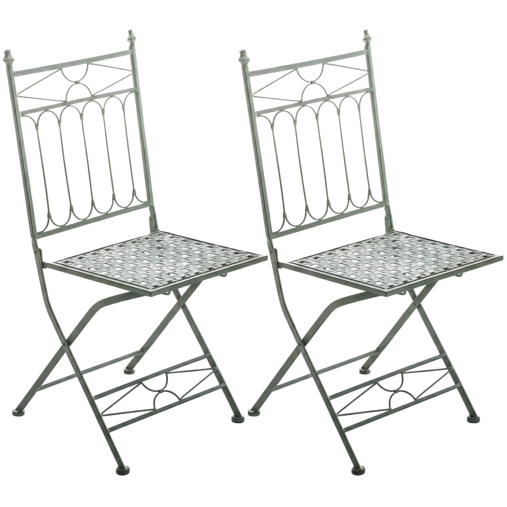 Lot 2 chaises de jardin pliables en metall vert antique