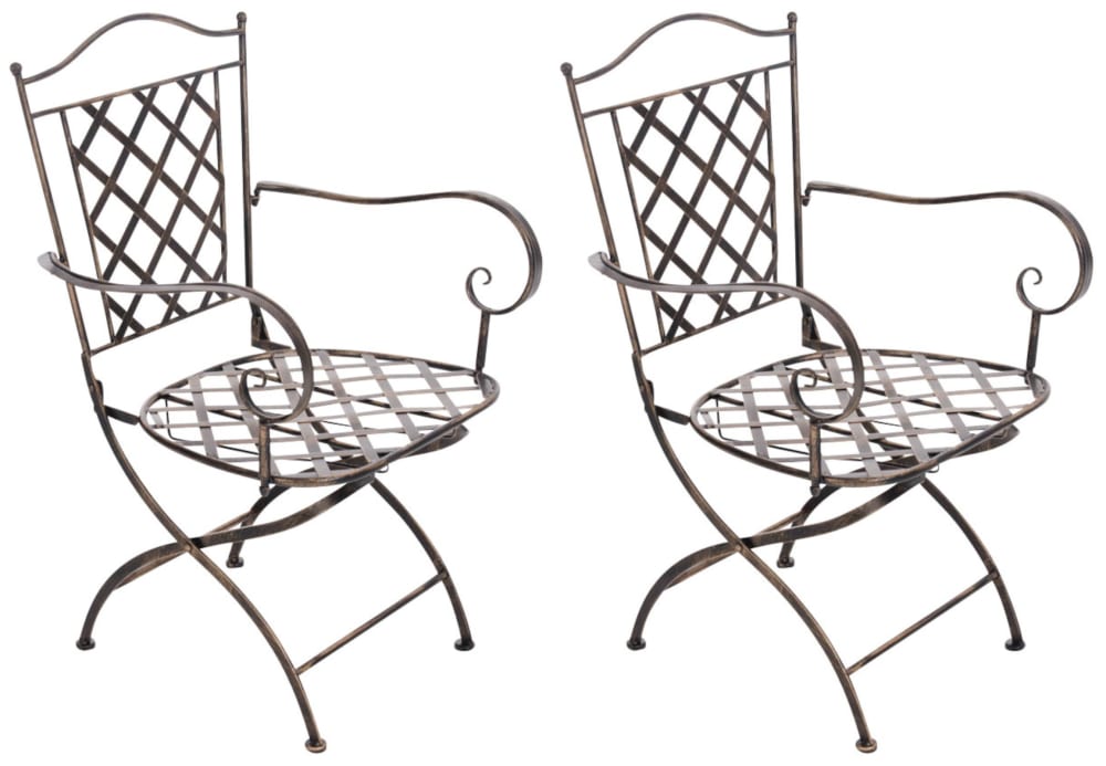 Set 2 sillas de exterior con reposabrazos en Metal Bronce
