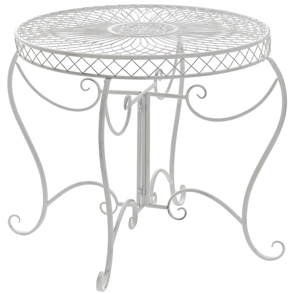 Table de jardin avec plateau rond en metall blanc antique Table de jardin avec plateau rond en metall blanc antique