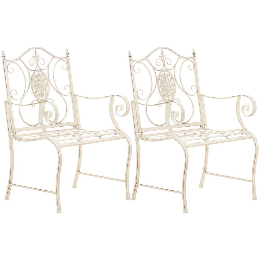 Set 2 sillas de exterior con reposabrazos en metal crema antiguo - Maisons du Monde