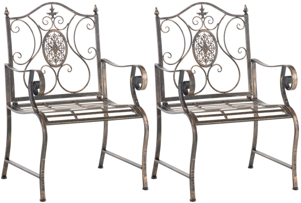 Lot 2 chaises de jardin avec accoudoirs en métal Bronze