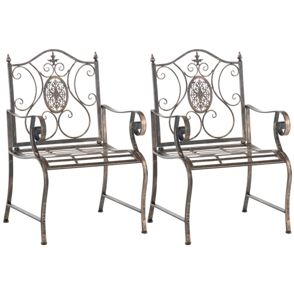 Lot 2 chaises de jardin avec accoudoirs en metall bronze