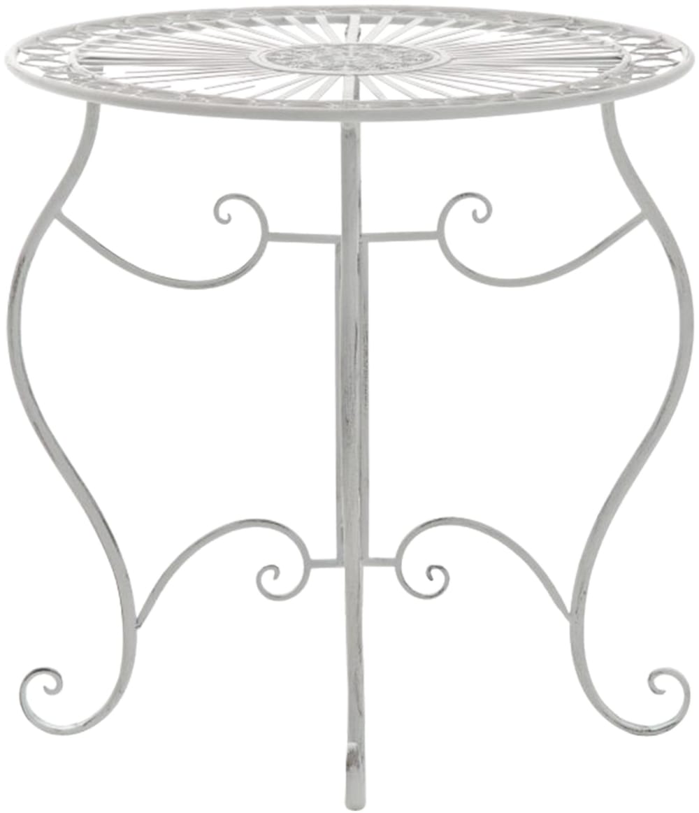 Table de jardin avec plateau rond en métal Blanc antique