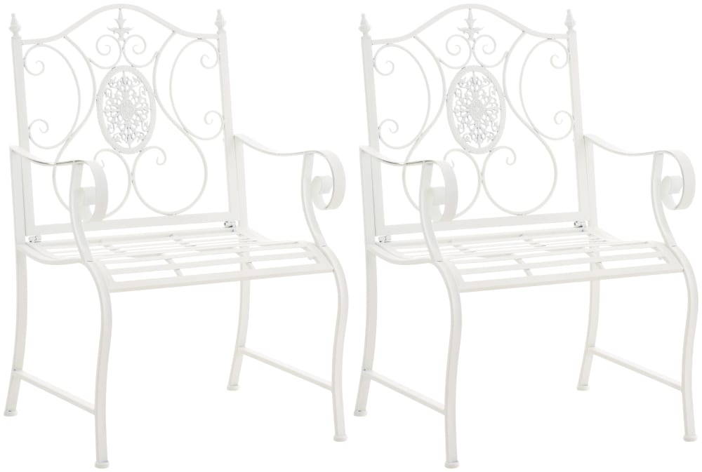 Lot 2 chaises de jardin avec accoudoirs en métal Blanc