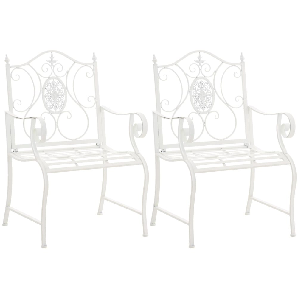 Lot 2 chaises de jardin avec accoudoirs en metall blanc