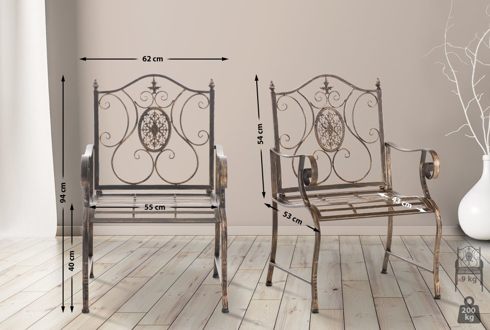 Chaise de jardin avec accoudoirs en métal Bronze