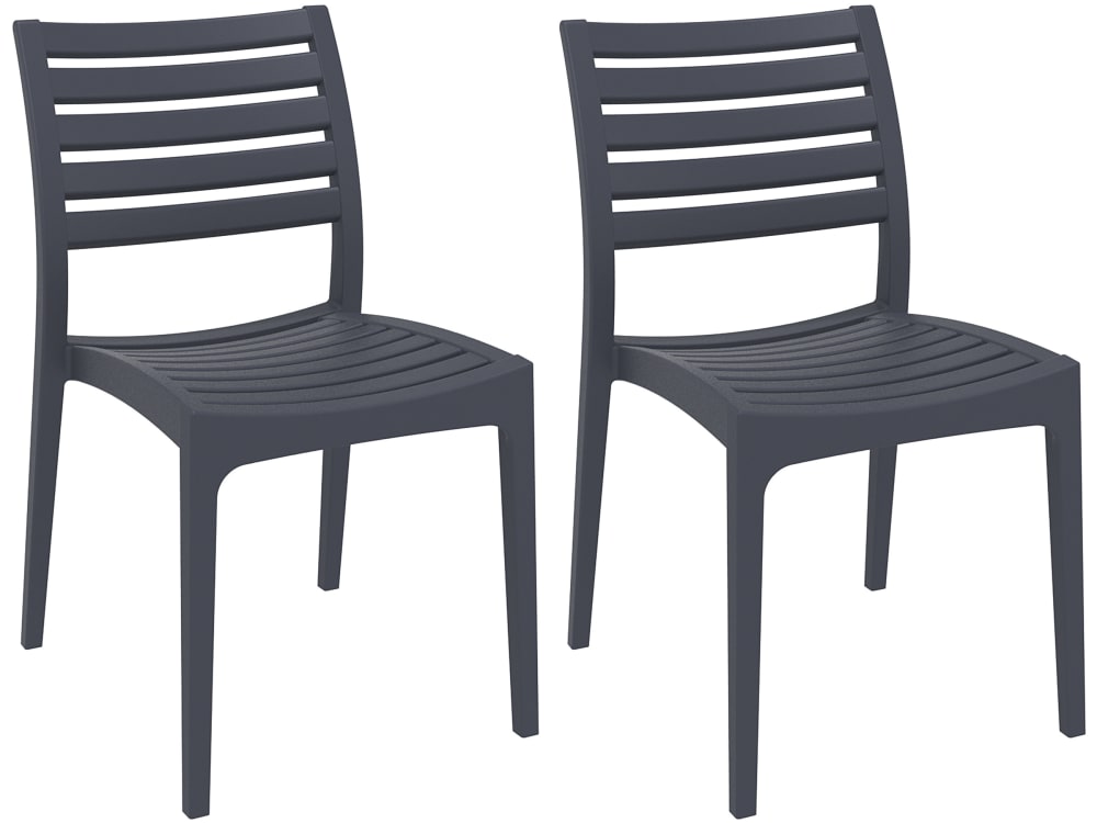 Lot de 2 chaises de jardin empilables en résine Gris foncé