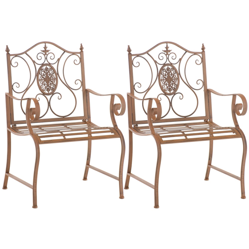 Lot 2 chaises de jardin avec accoudoirs en metall marron antique