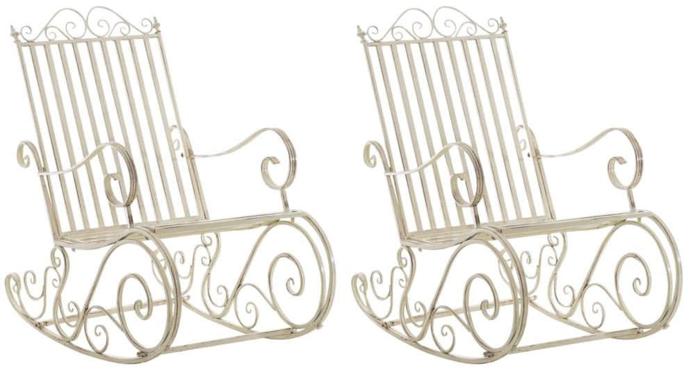 Lot de 2 fauteuils à bascule pour jardin en métal Crème antique