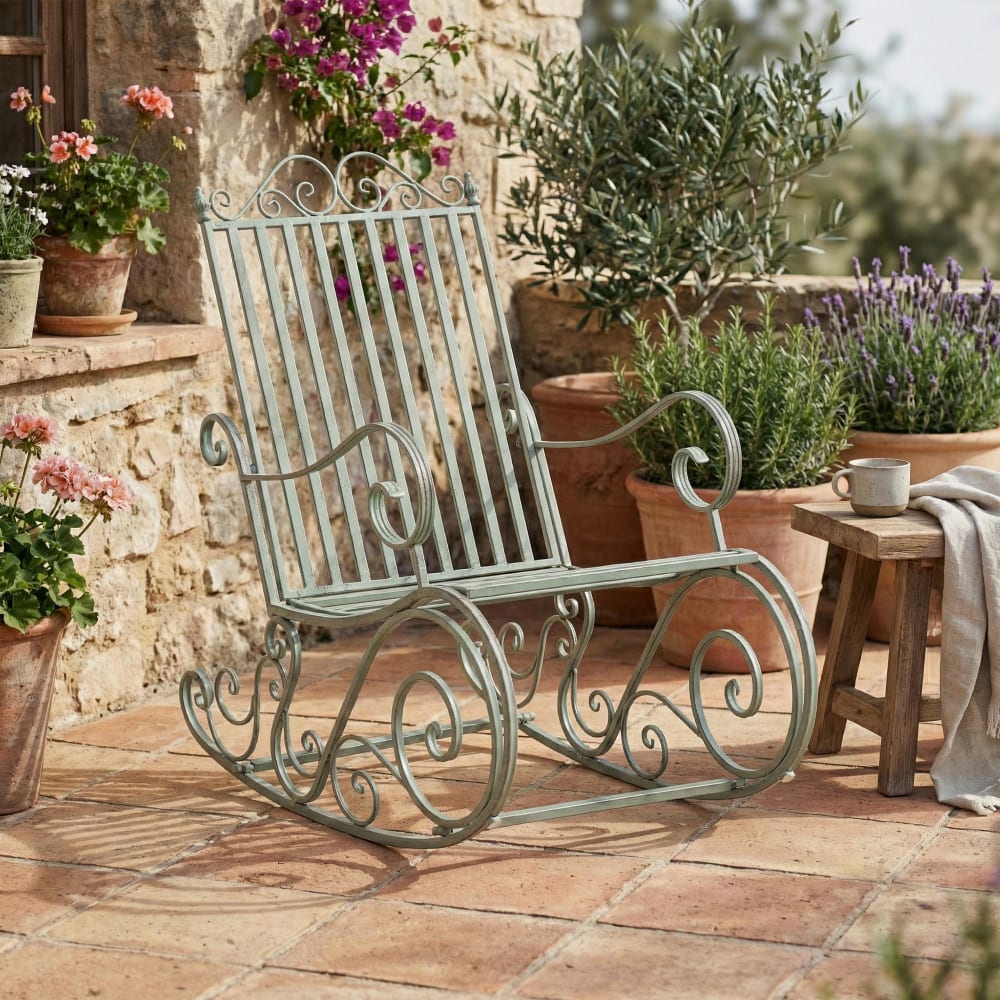 Silla giratoria con asiento en metal verde antiguo