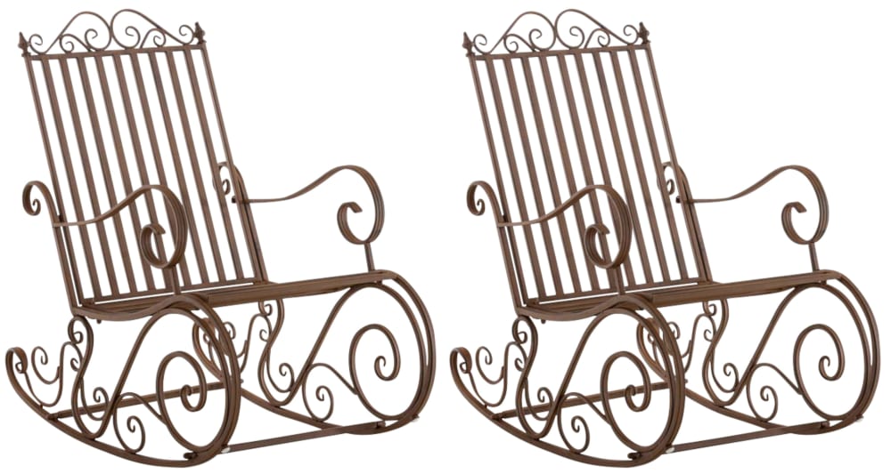 Lot de 2 fauteuils à bascule pour jardin en métal Marron