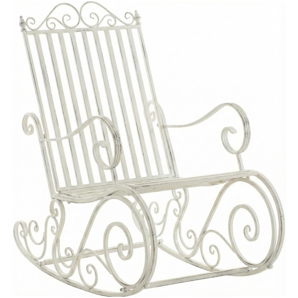 Chaise à bascule d'extérieur en metall blanc antique