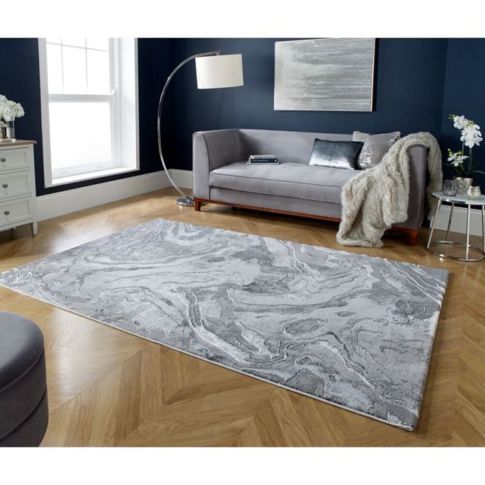 Flair Rugs Tapis de salon en fibre synthétique gris argent - Pvc - Poly Chlorure De Vinyle