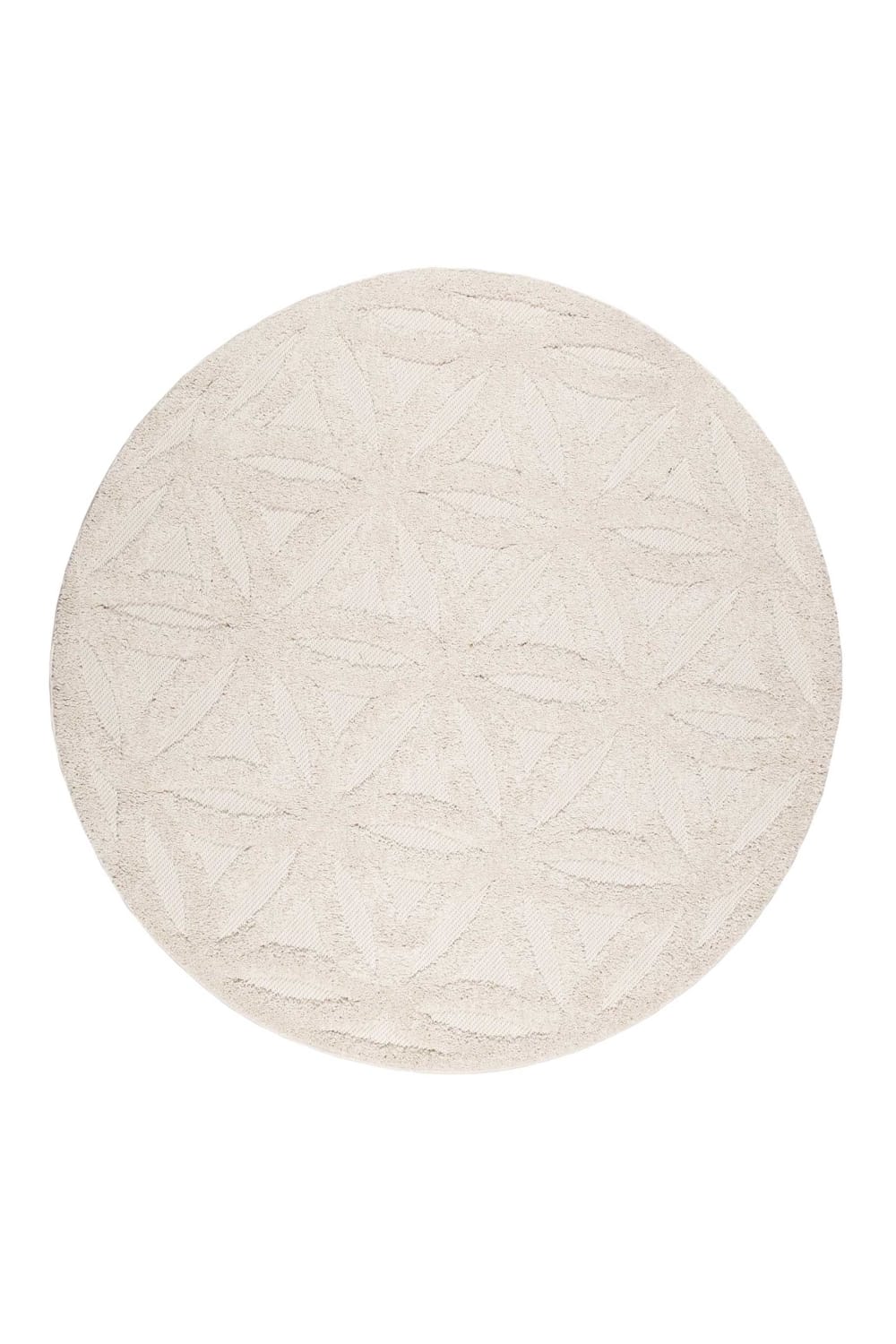 Alfombra redonda interior/exterior con relieve mandala beige 120 cm