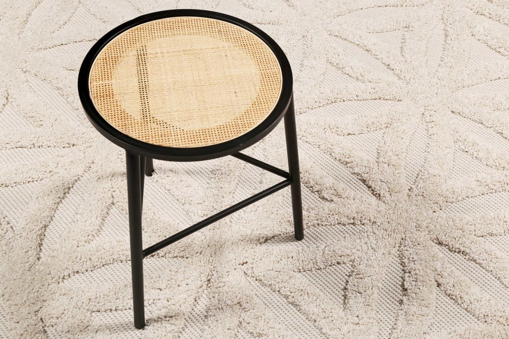 Tappeto rotondo interno/esterno a rilievo motivo mandala beige