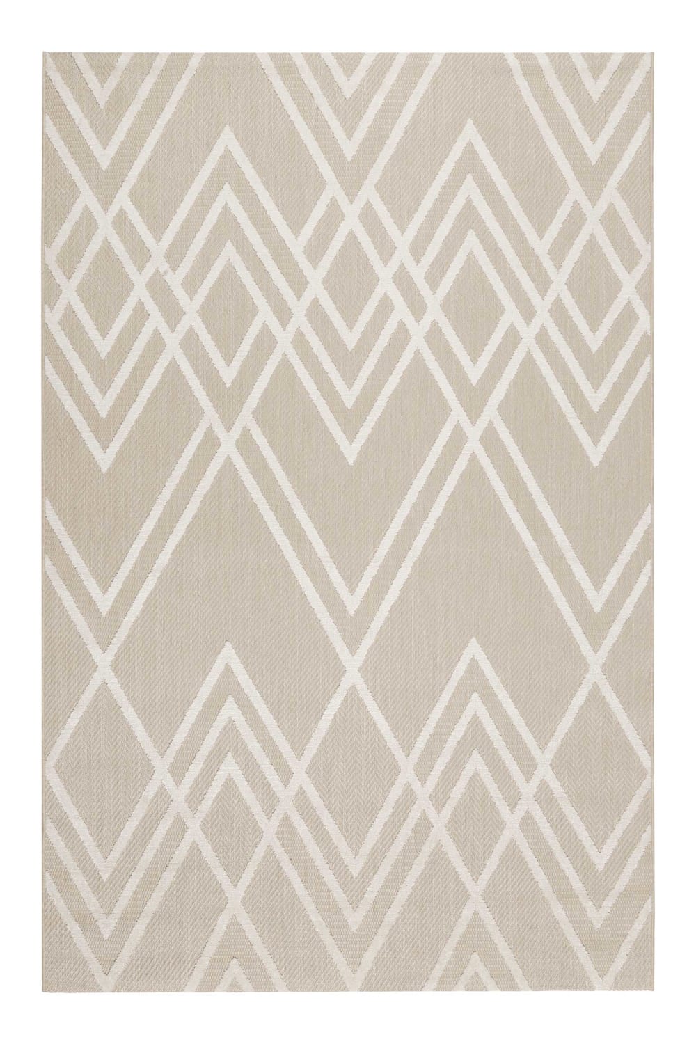 Alfombra interior/exterior con relieve beige y blanco 160x225