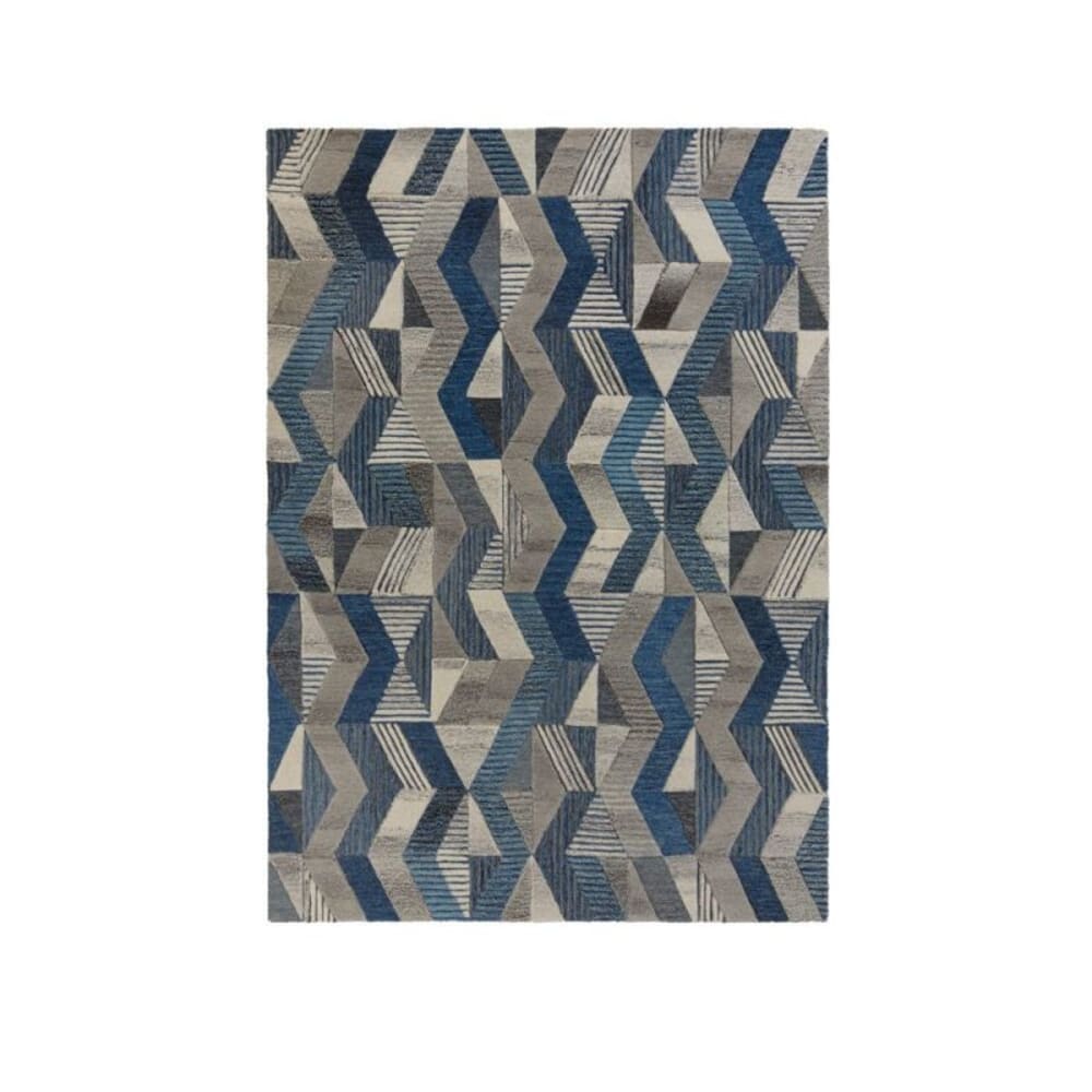 Flair Rugs Tapis pure laine motifs géométriques bleu Multicolore