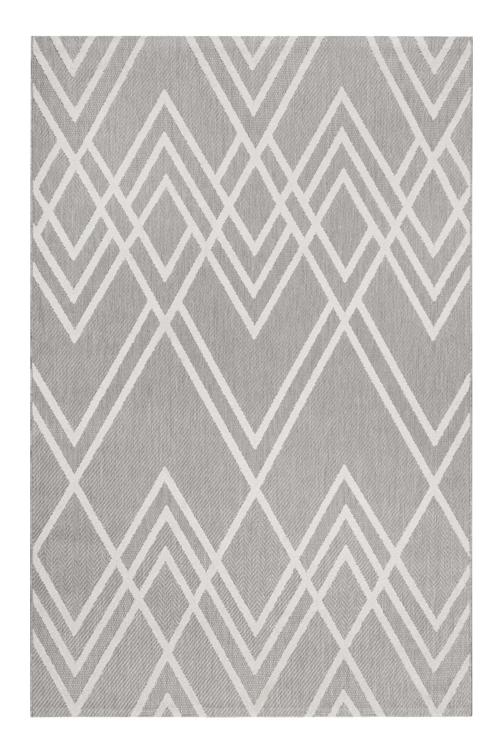 Alfombra interior/exterior con relieve gris y blanco 160x225