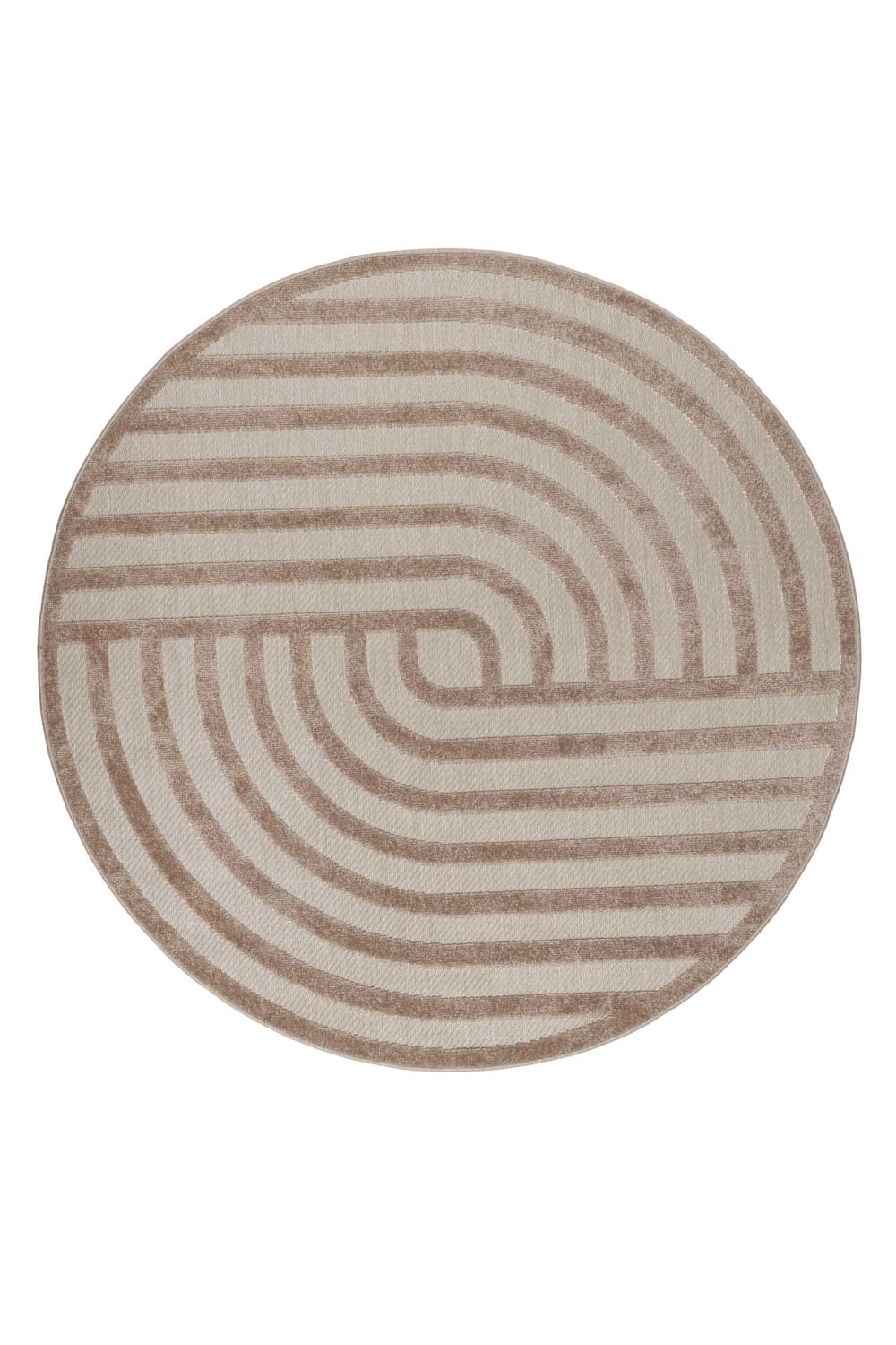 Tapis rond intérieur/extérieur graphique à relief beige Ø120