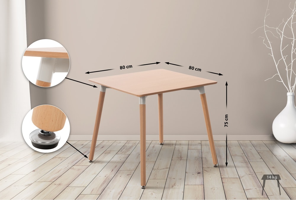 Table à manger carrée en bois Nature