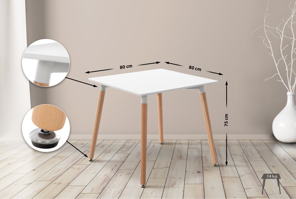 Table à manger carrée en bois Blanc