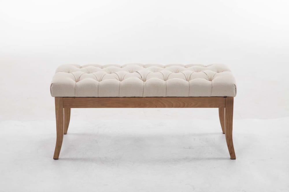 Banquette avec pieds en bois assise en tissu Crème