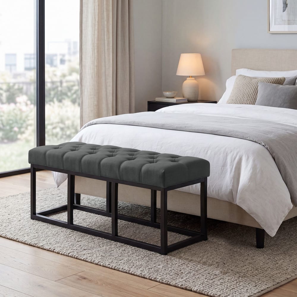 Panca con seduta in tessuto colore grigio scuro - Modello Contemporaneo - Tessuto