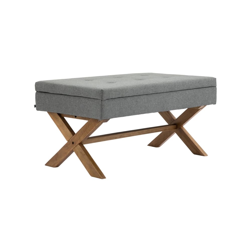 Banquette avec pieds en bois assise en tissu Gris
