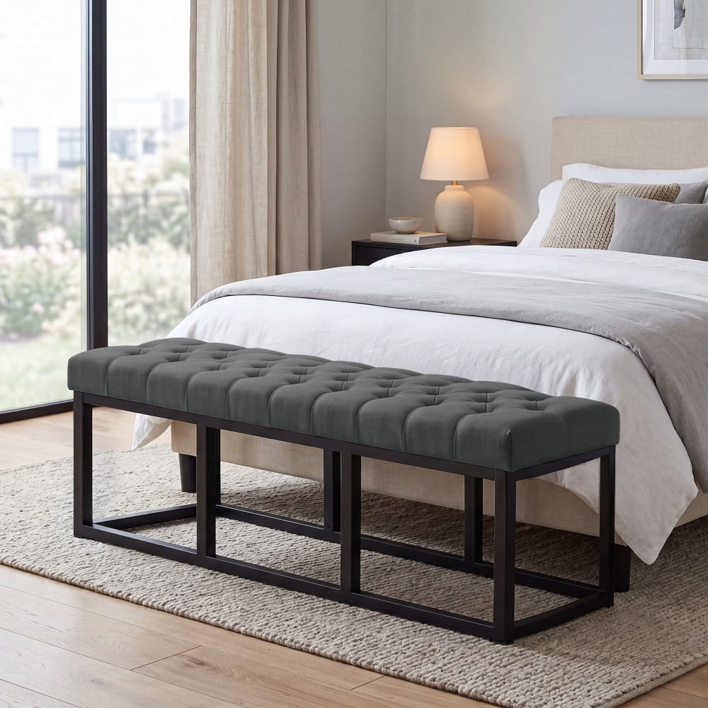 Panca con seduta in tessuto colore grigio scuro - Modello Contemporaneo - Tessuto