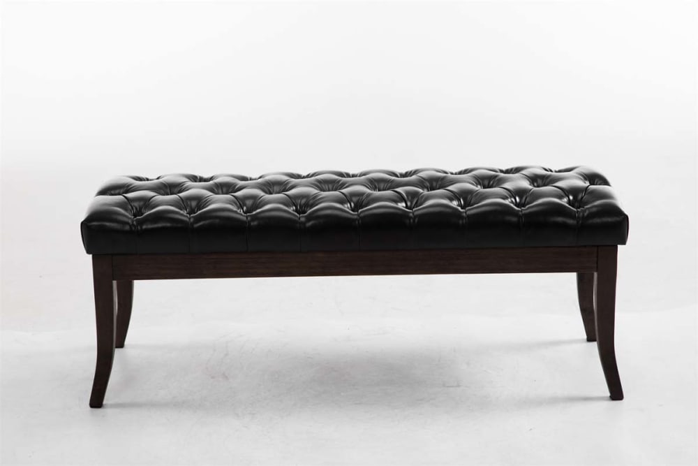 Banquette avec pieds en bois assise en similicuir Noir - Maisons du Monde