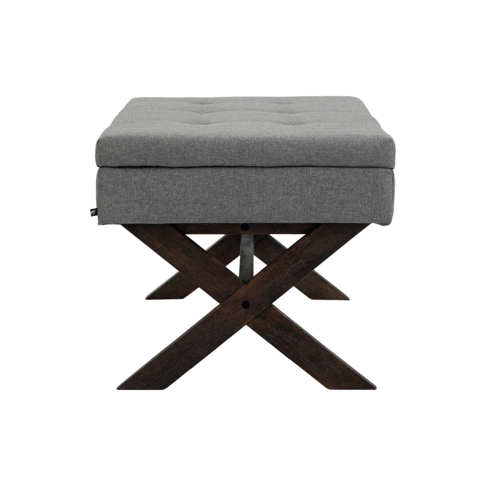 Banquette avec pieds en bois assise en tissu Gris