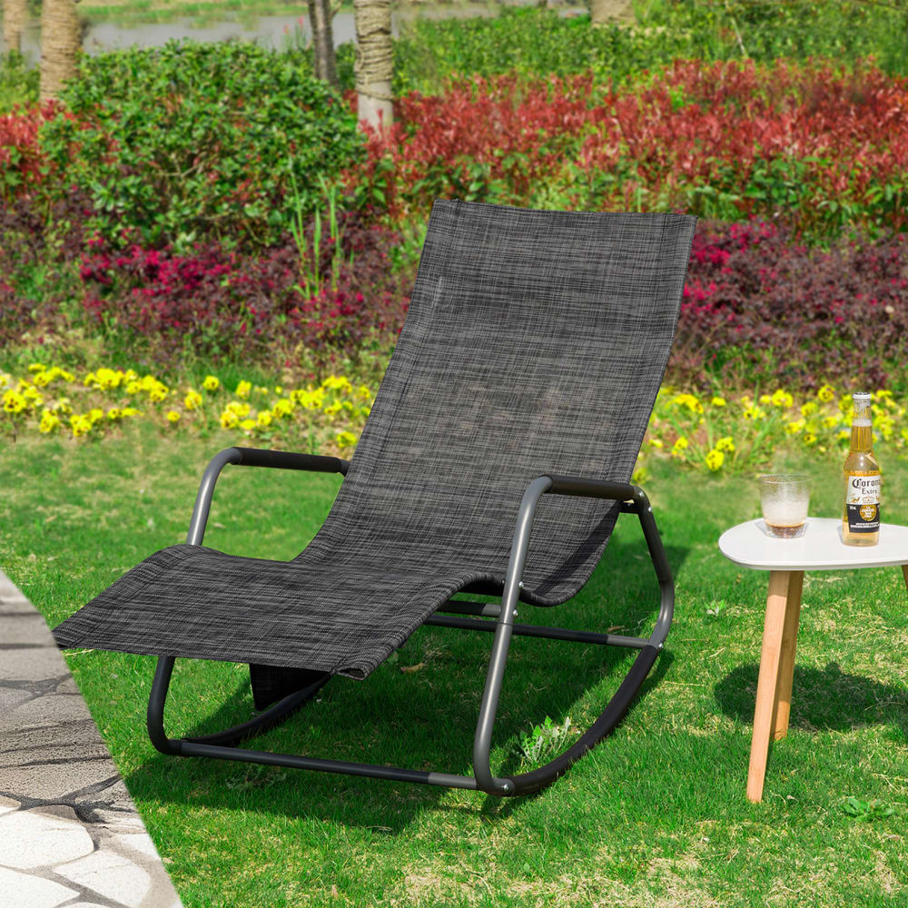 Transat de jardin avec pochette latérale en teslin marron