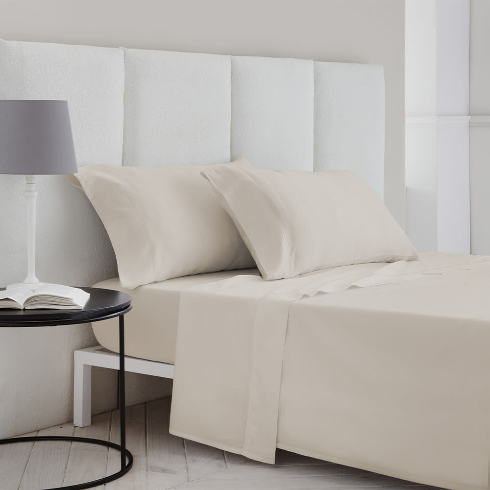 Juego de sábanas satén algodón egipcio 400 beige 250x260 Cama 160