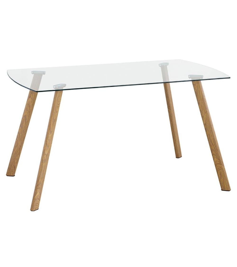 Mesa comedor cristal 140x80 cm con patas tipo madera