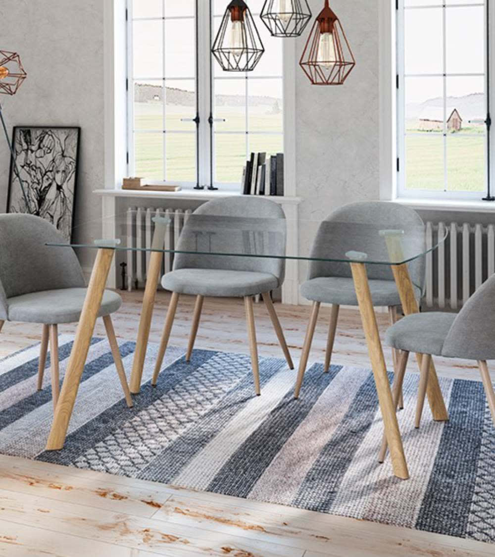 Mesa comedor cristal 140x80 cm con patas tipo madera - Maisons du Monde