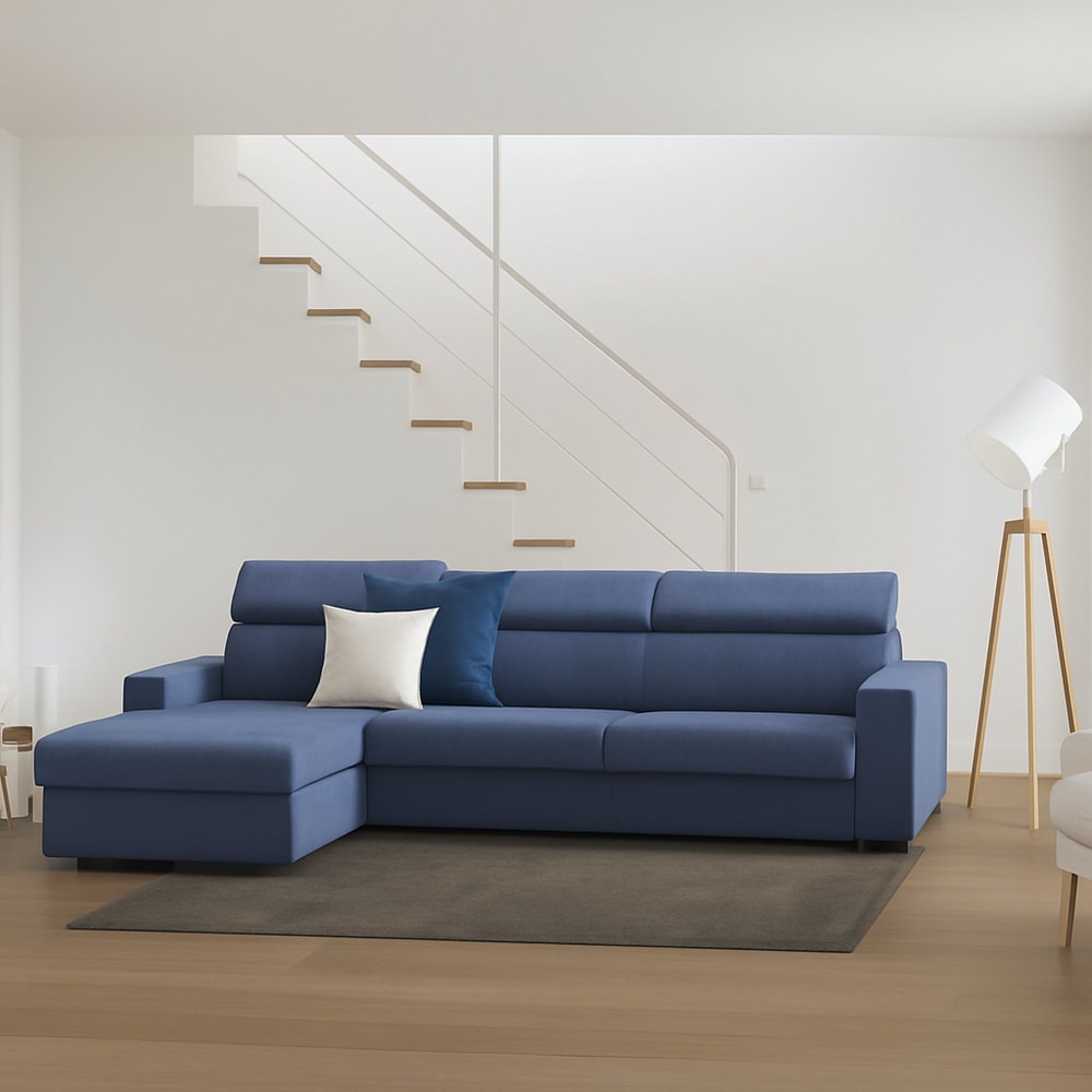 Divano fisso con penisola blu 95x280 cm - Talamo Italia