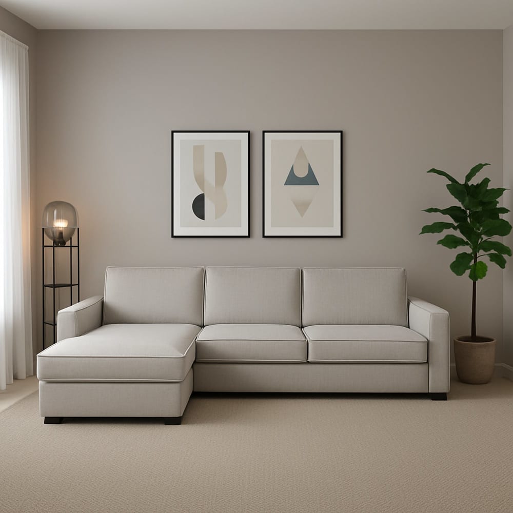 Divano fisso con penisola grigio 95x260 cm - Talamo Italia