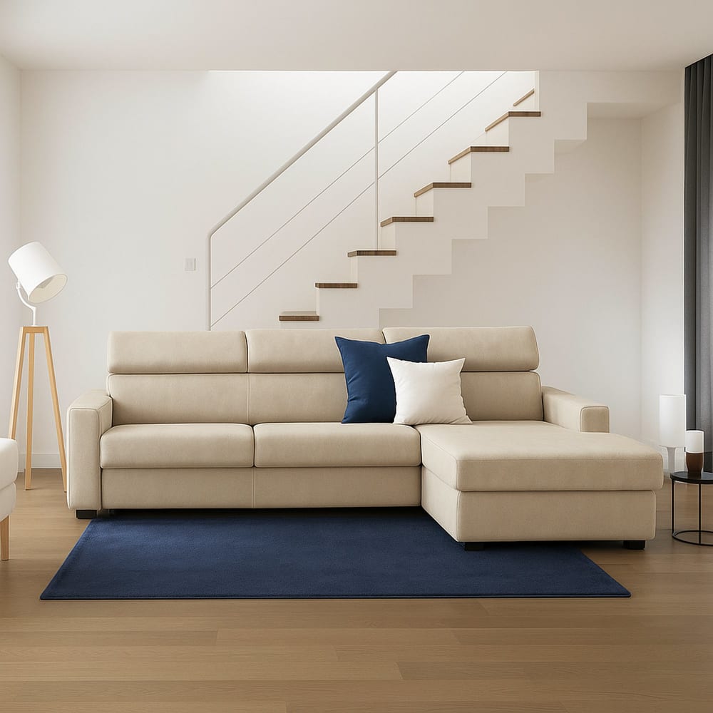 Divano fisso con penisola beige 95x280 cm - Talamo Italia