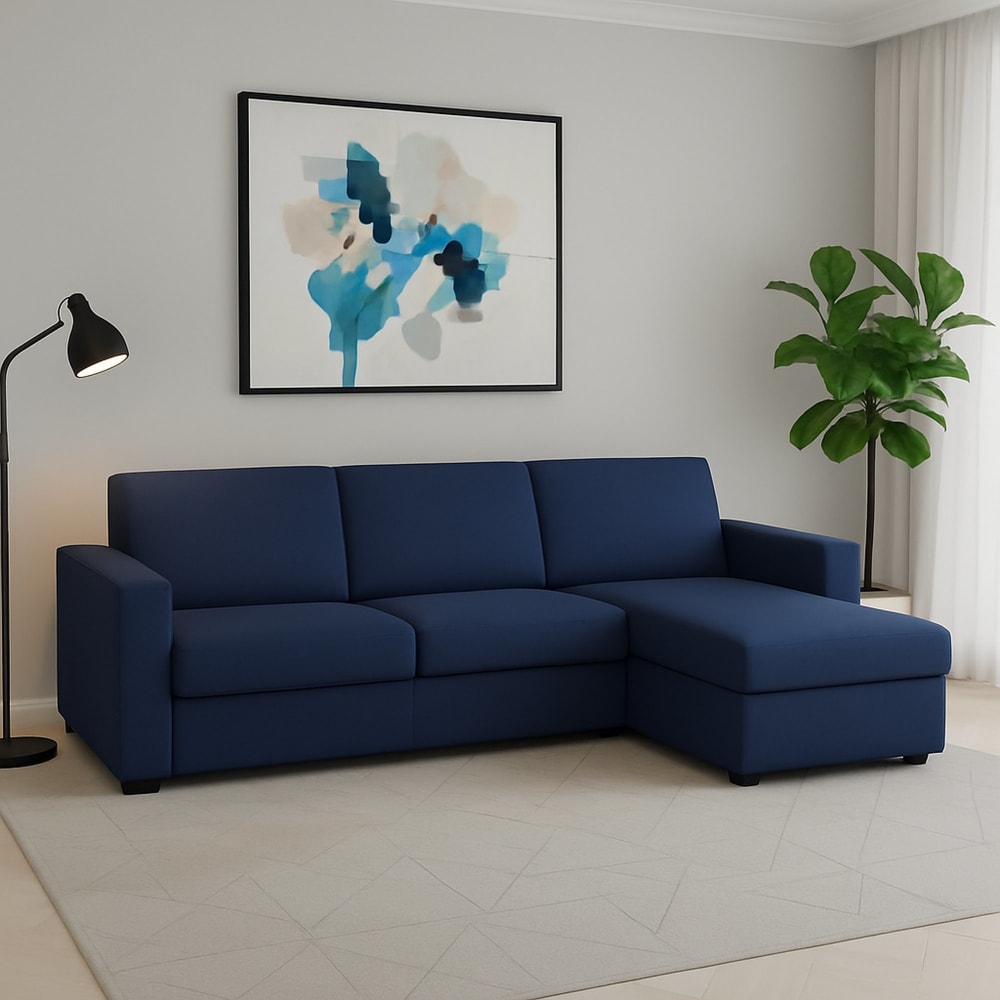 Divano fisso con penisola blu 95x280 cm - Talamo Italia