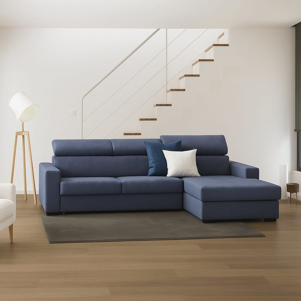 Divano fisso con penisola blu 95x280 cm - Talamo Italia