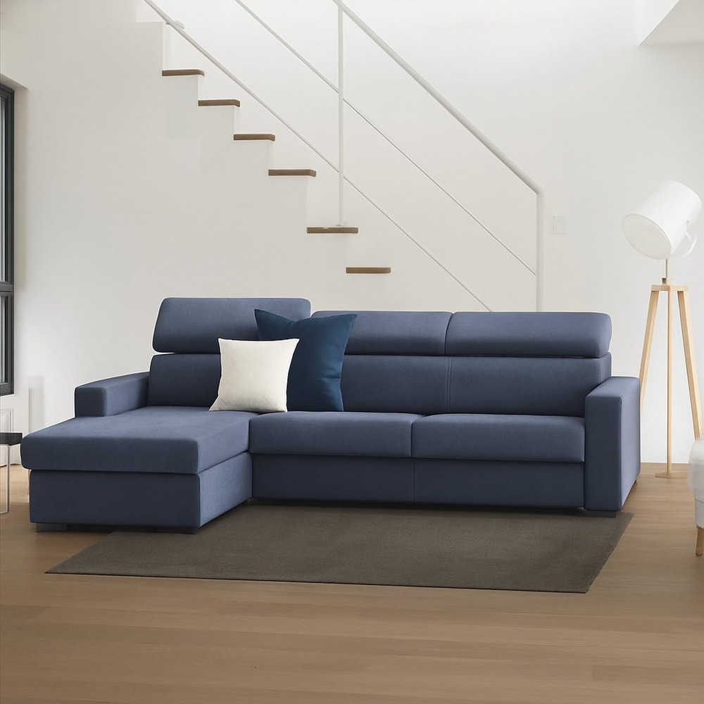 Divano fisso con penisola blu 95x260 cm - Talamo Italia