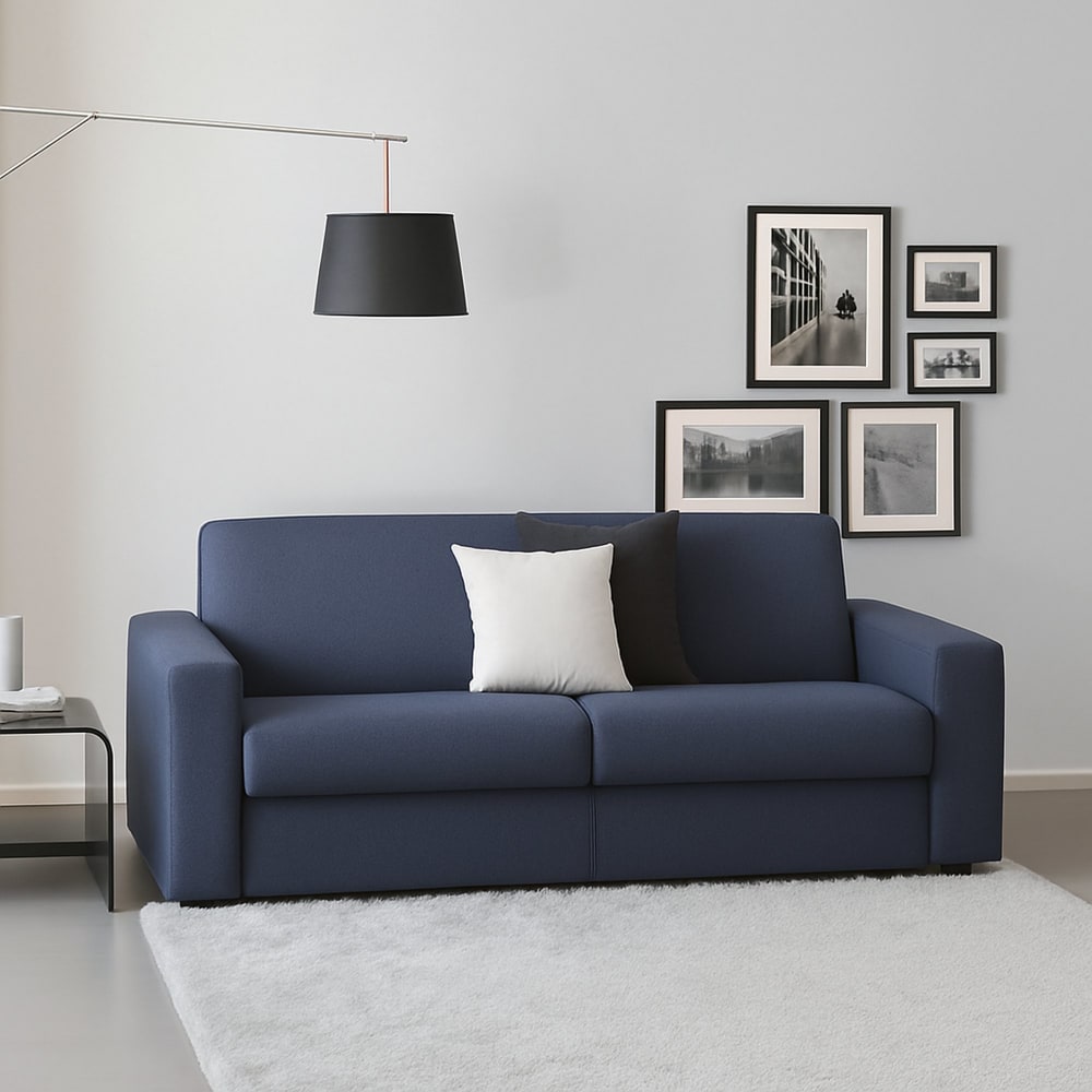 Divano fisso 2 posti blu 95x180x90h cm - Talamo Italia